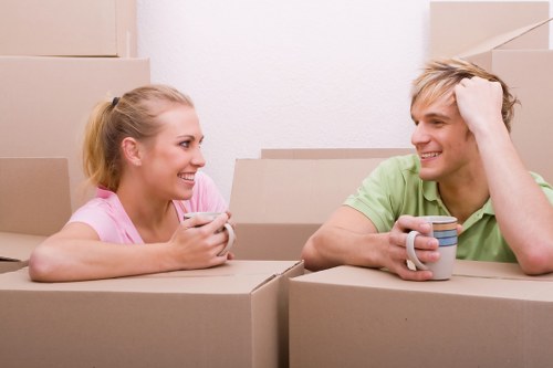 Packed moving boxes ready for removals in Kingsbury