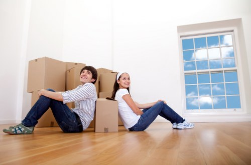 Moving boxes and essential items organised for a Kingsbury home relocation