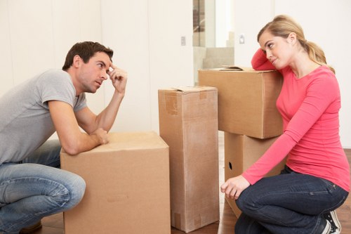 Packaged household items and furniture prepared for transport